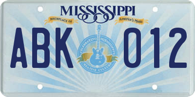 MS license plate ABK012