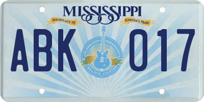 MS license plate ABK017