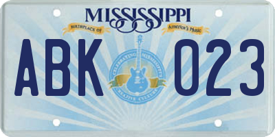 MS license plate ABK023