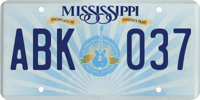 MS license plate ABK037