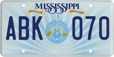 MS license plate ABK070