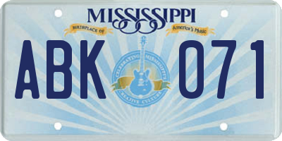MS license plate ABK071
