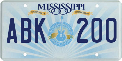 MS license plate ABK200