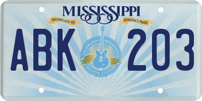 MS license plate ABK203