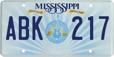 MS license plate ABK217