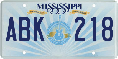 MS license plate ABK218