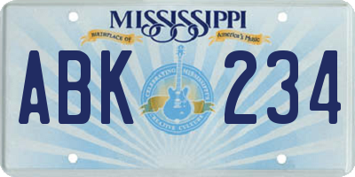 MS license plate ABK234