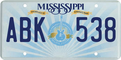 MS license plate ABK538