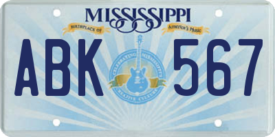 MS license plate ABK567