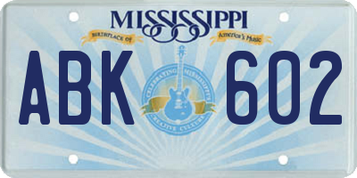 MS license plate ABK602