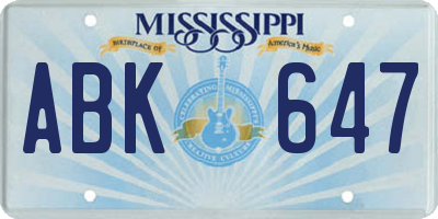 MS license plate ABK647
