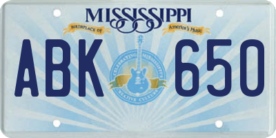 MS license plate ABK650