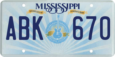 MS license plate ABK670