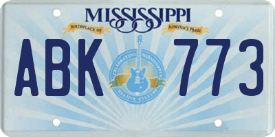 MS license plate ABK773