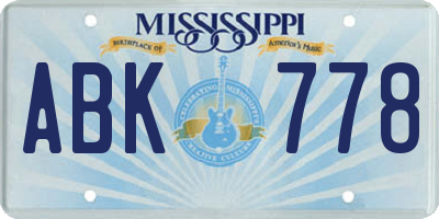 MS license plate ABK778