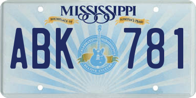 MS license plate ABK781