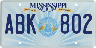 MS license plate ABK802