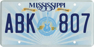 MS license plate ABK807