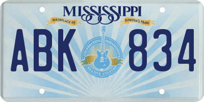 MS license plate ABK834