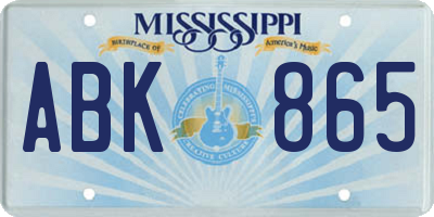 MS license plate ABK865