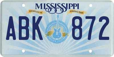 MS license plate ABK872