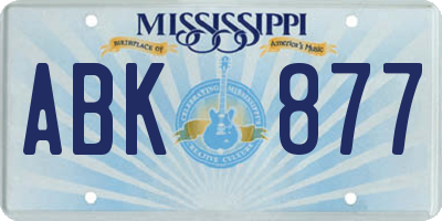 MS license plate ABK877