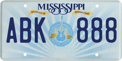 MS license plate ABK888