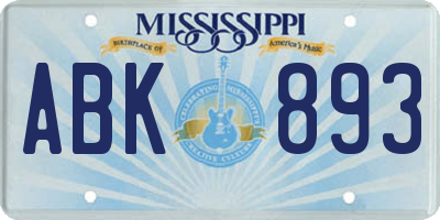 MS license plate ABK893