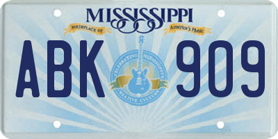 MS license plate ABK909