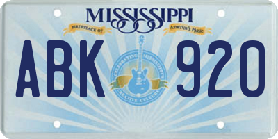 MS license plate ABK920