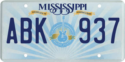 MS license plate ABK937