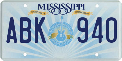 MS license plate ABK940