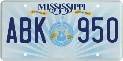 MS license plate ABK950