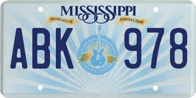 MS license plate ABK978