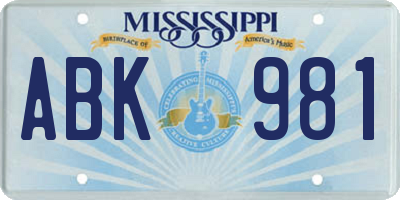 MS license plate ABK981