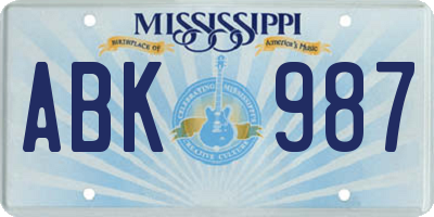 MS license plate ABK987