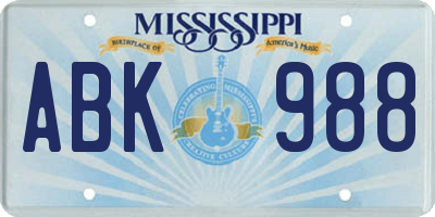 MS license plate ABK988
