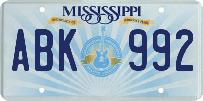 MS license plate ABK992