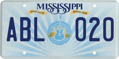 MS license plate ABL020