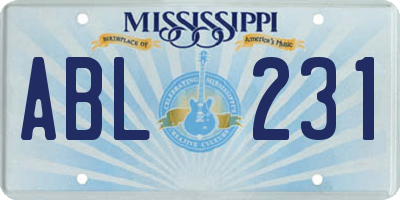 MS license plate ABL231