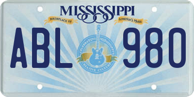 MS license plate ABL980