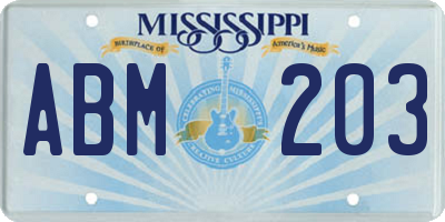 MS license plate ABM203