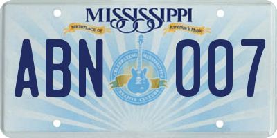 MS license plate ABN007