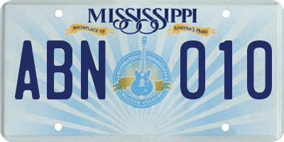 MS license plate ABN010