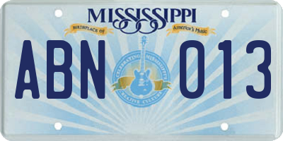 MS license plate ABN013