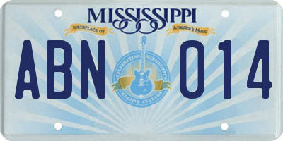 MS license plate ABN014