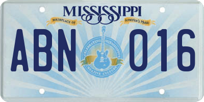 MS license plate ABN016