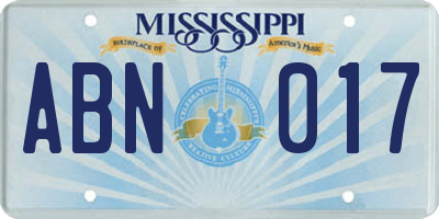 MS license plate ABN017