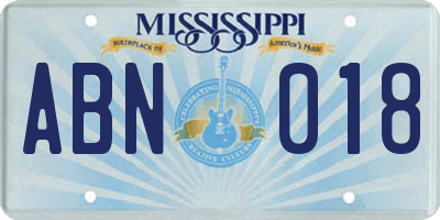 MS license plate ABN018