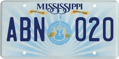 MS license plate ABN020